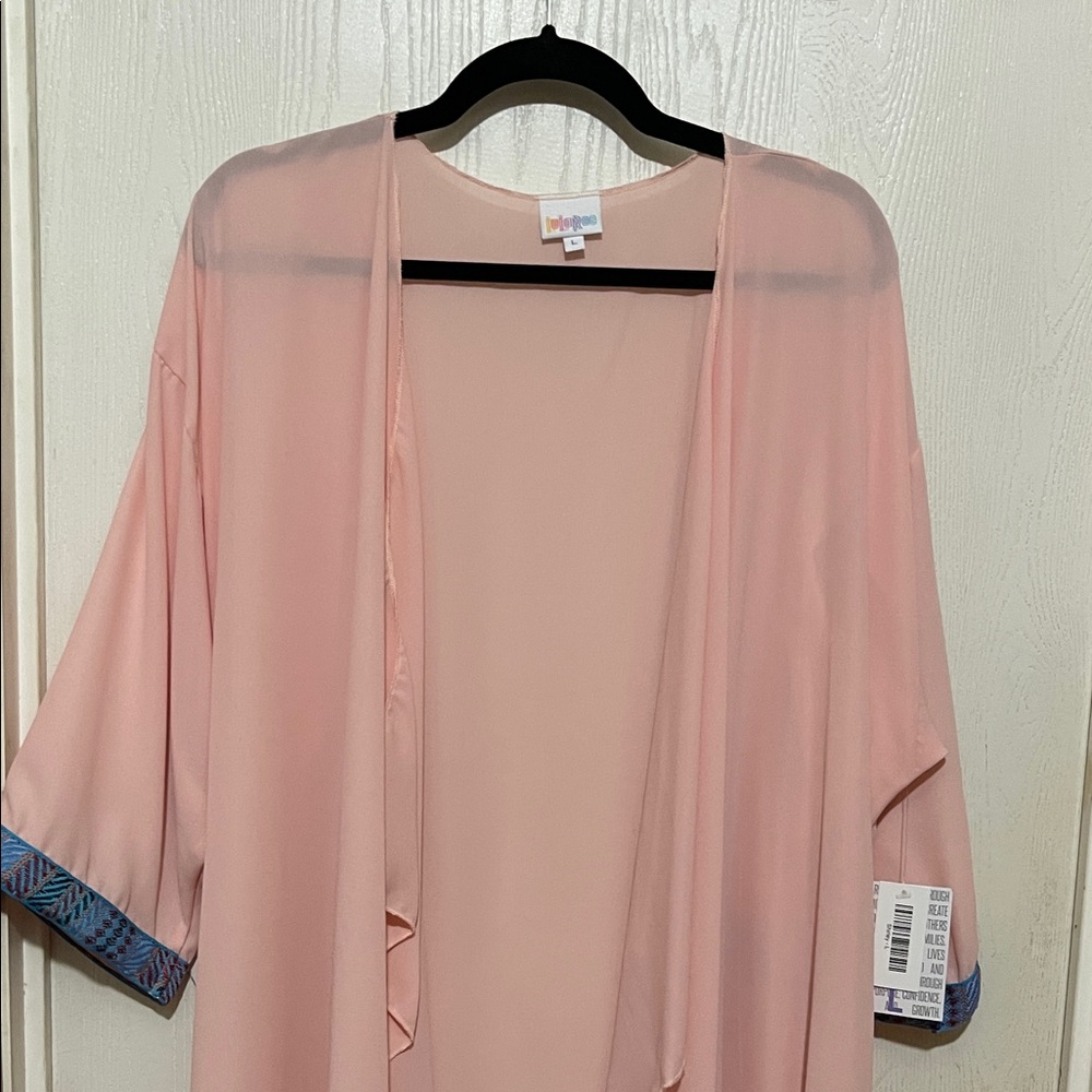 LuLaRoe Light Pink Cardigan with Blue Trim